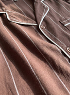 Brown Stripe Piped Pajama Set