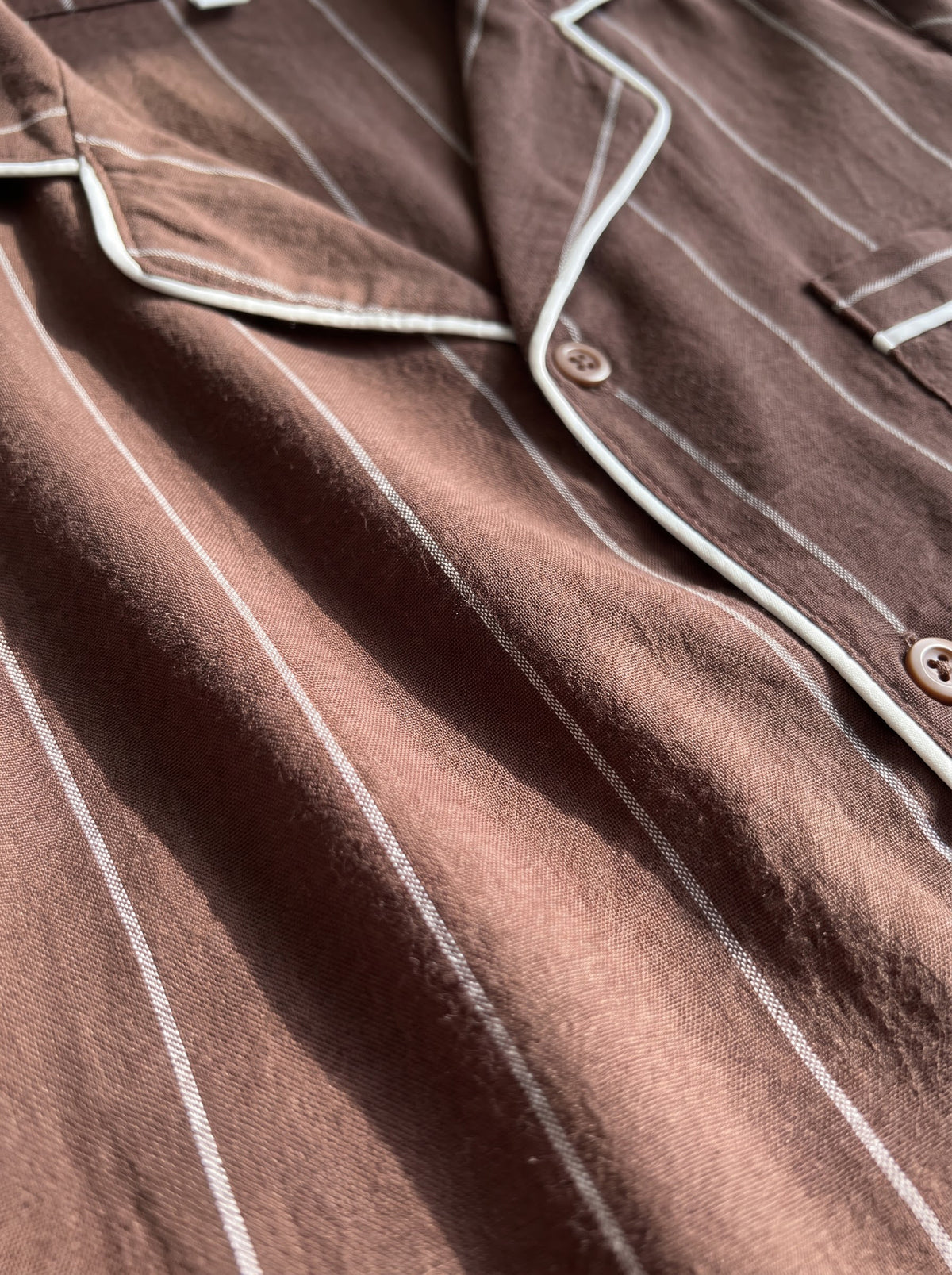 Brown Stripe Piped Pajama Set