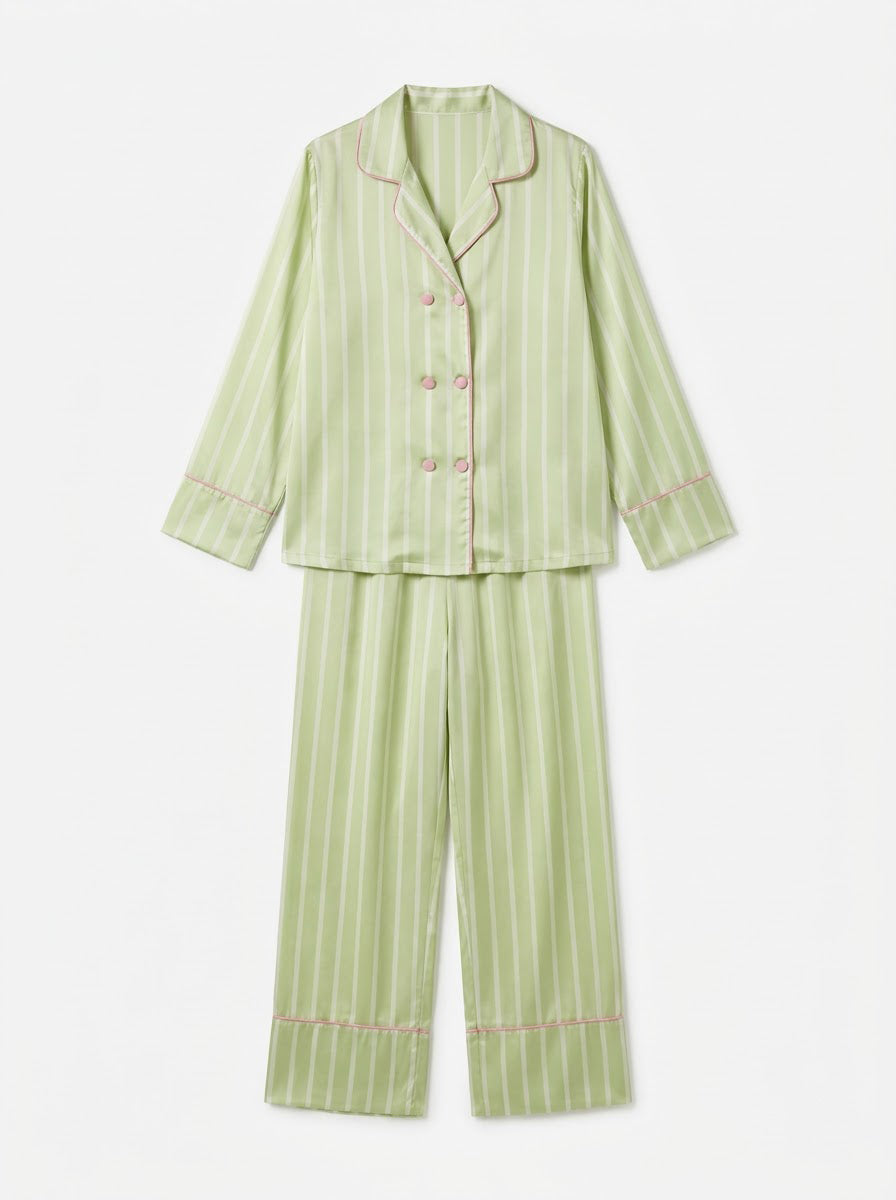 Lime Striped Silky Pajama Set