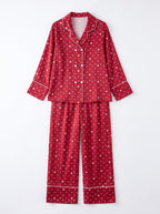 Burgundy Star Print Silky Pajama Set