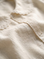 White Lace Trim Linen Pajama Set