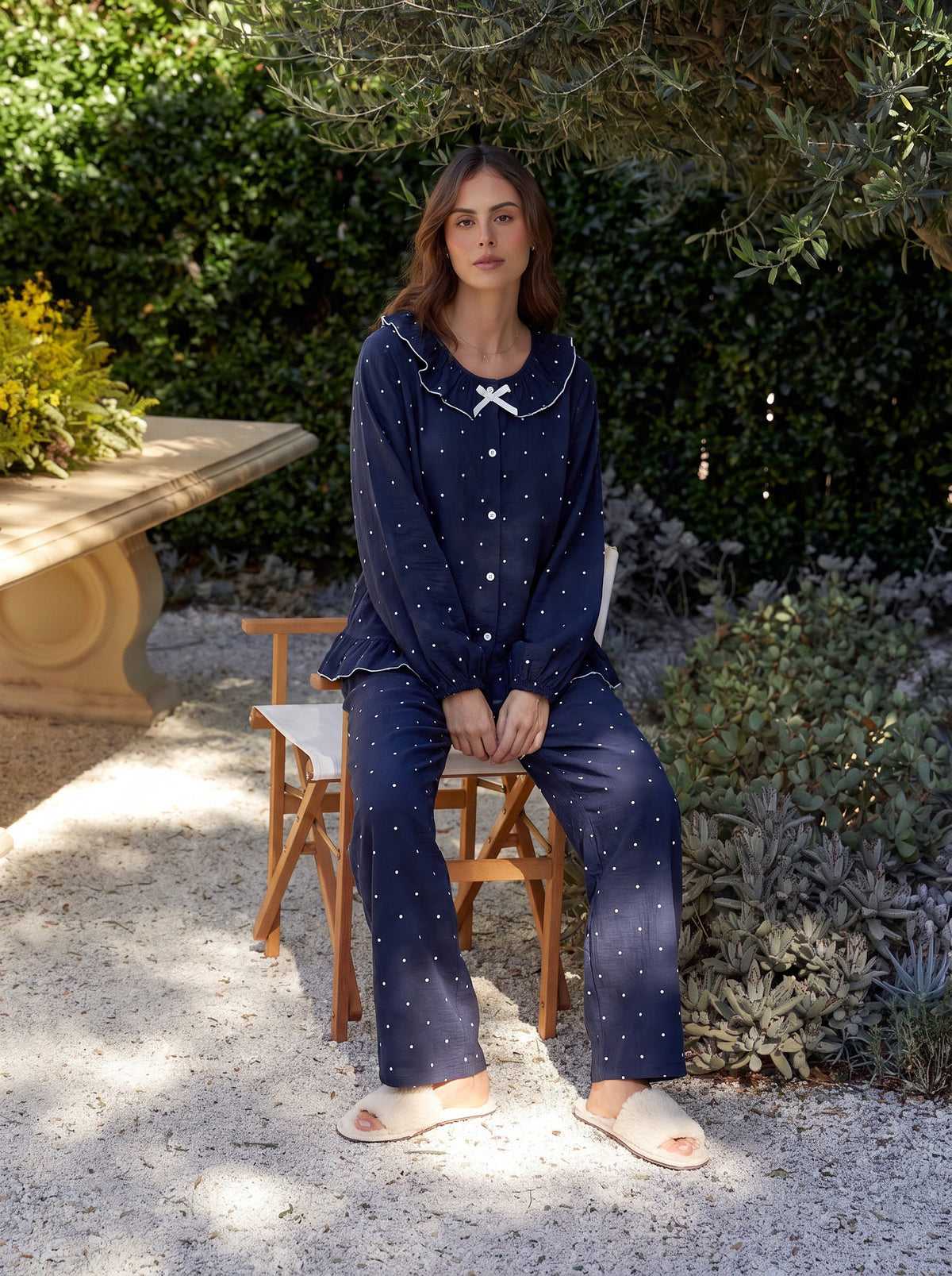 Navy Polka Dot Pajama Set