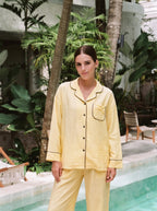 Yellow Solid Linen Pajama Set