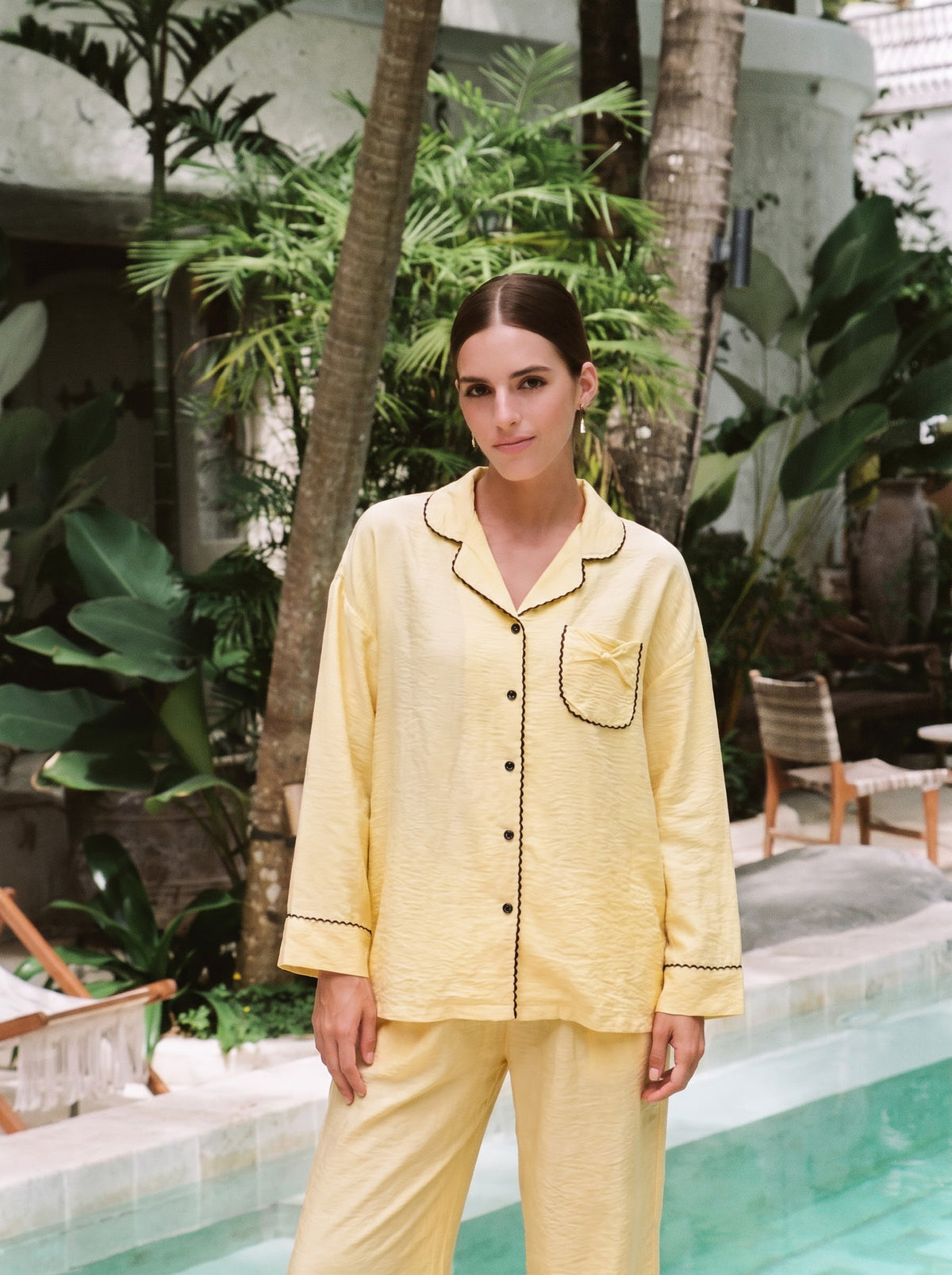 Yellow Solid Linen Pajama Set