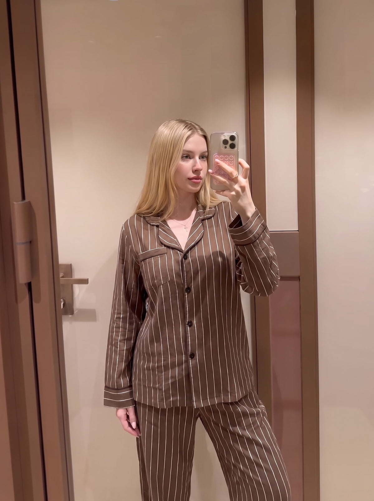 Brown Pinstripe Pajama Set