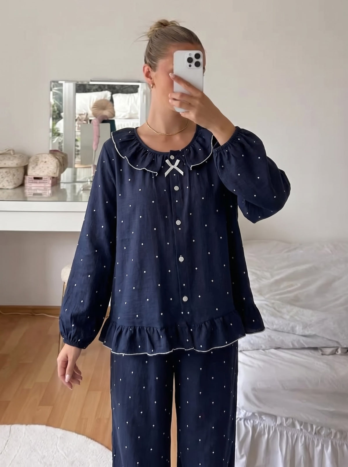 Navy Polka Dot Pajama Set