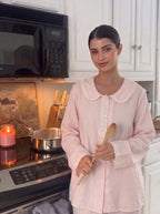 Light Pink Lace Trim Linen Pajama Set