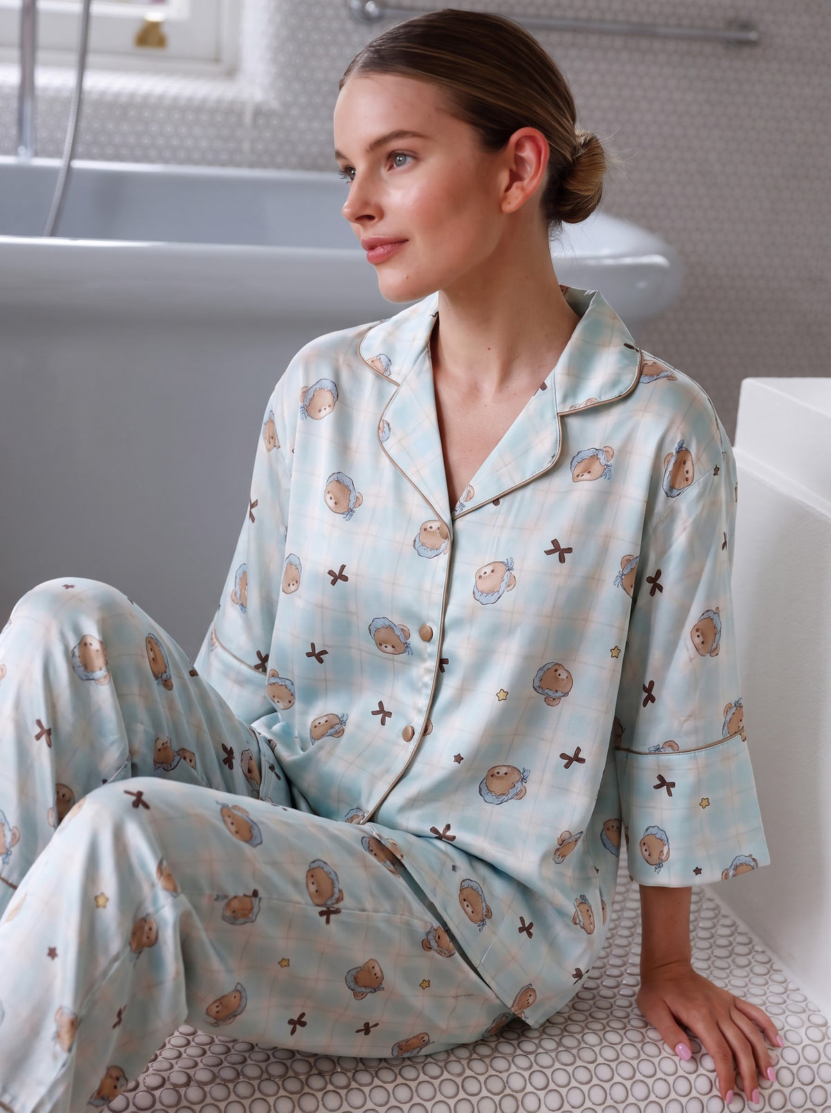 Pink Silk Press Pajamas Set