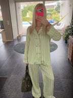Lime Striped Silky Pajama Set