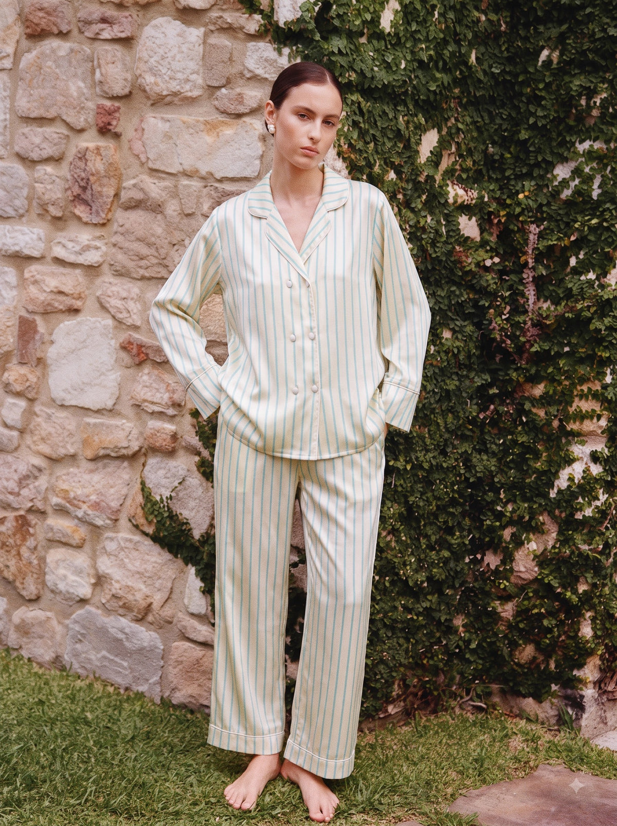 Silk Blue Pajamas Set