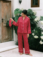 Burgundy Star Print Silky Pajama Set