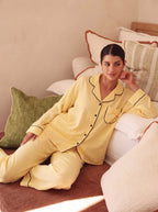 Yellow Solid Linen Pajama Set