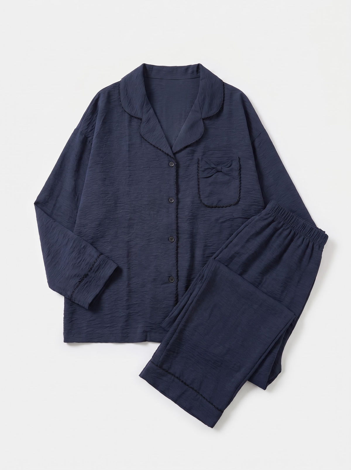 Navy Solid Linen Pajama Set