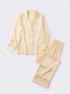 Yellow Striped Long Sleeve Silky Pajama Set