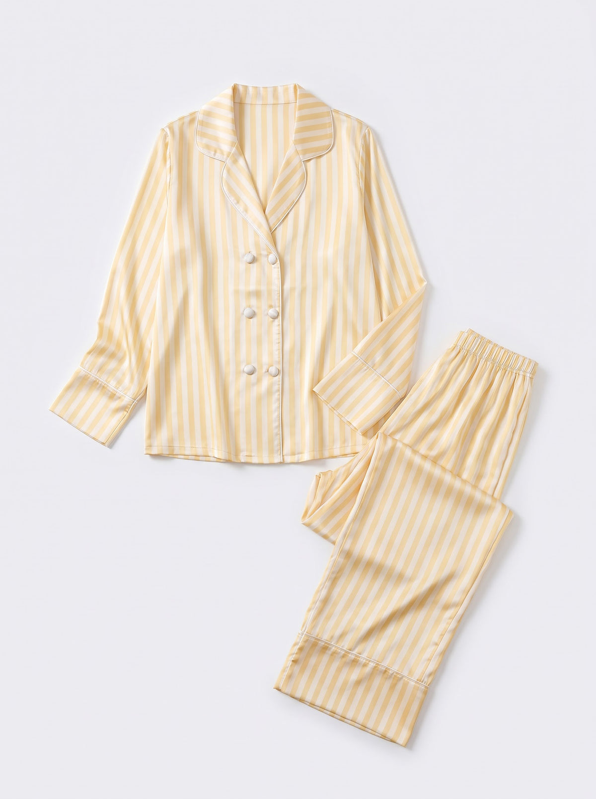 Yellow Striped Long Sleeve Silky Pajama Set