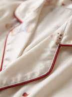 Ivory Lace Trim Silky Pajama Set