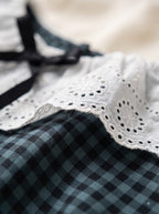 Navy Gingham Lace Collar Pajama Set