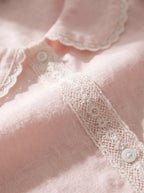 Light Pink Lace Trim Linen Pajama Set