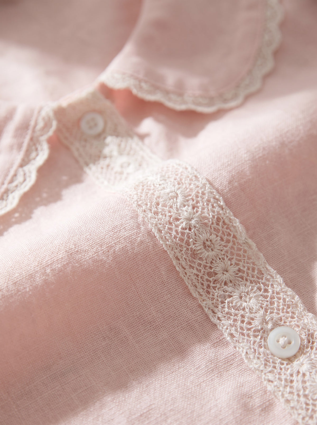 Light Pink Lace Trim Linen Pajama Set