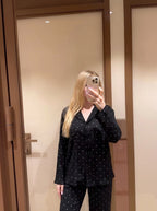 Black Star Print Crinkle Pajama Set