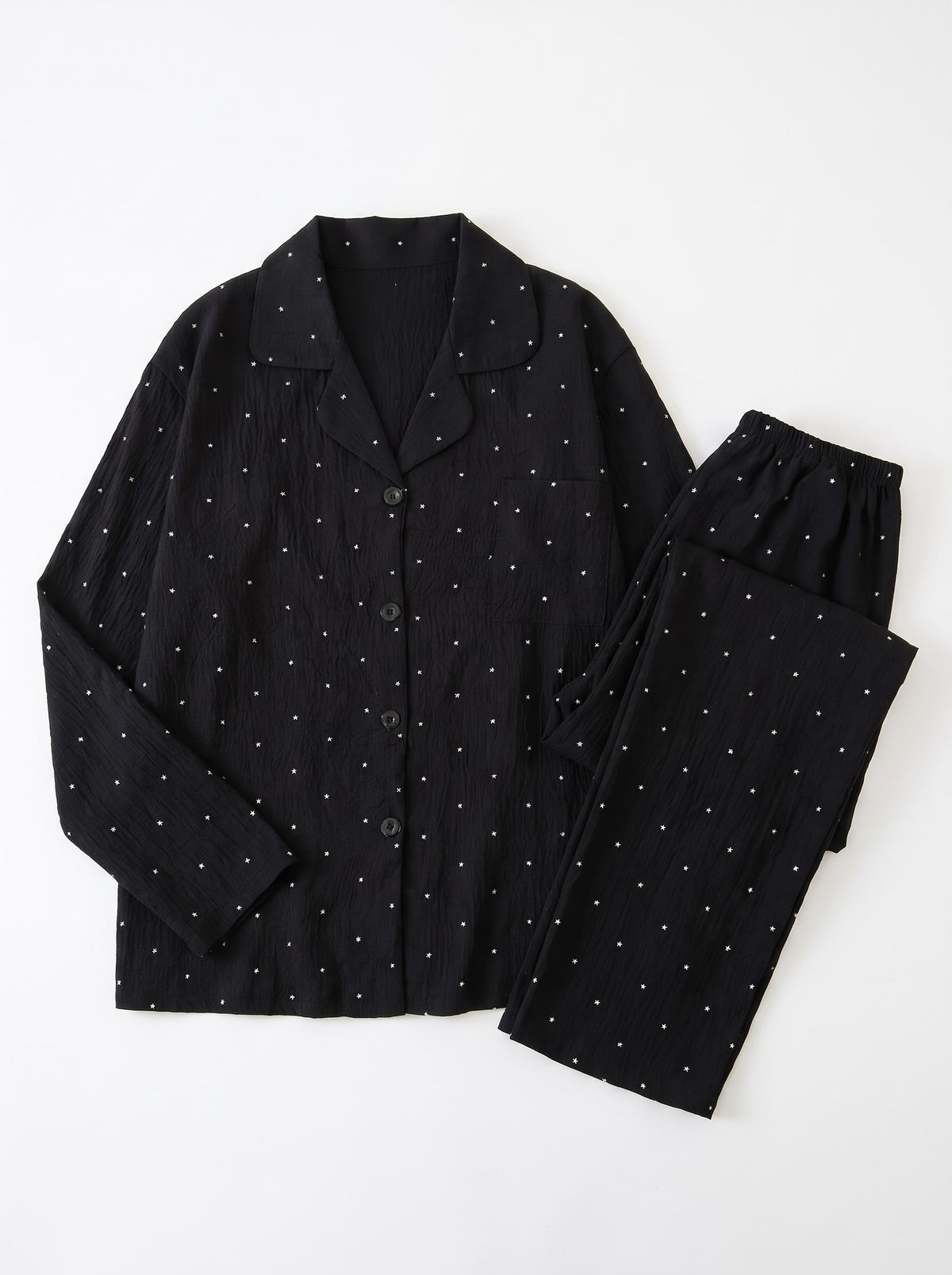 Black Star Print Crinkle Pajama Set