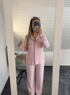 Blush Pink Piped Cotton Pajama Set