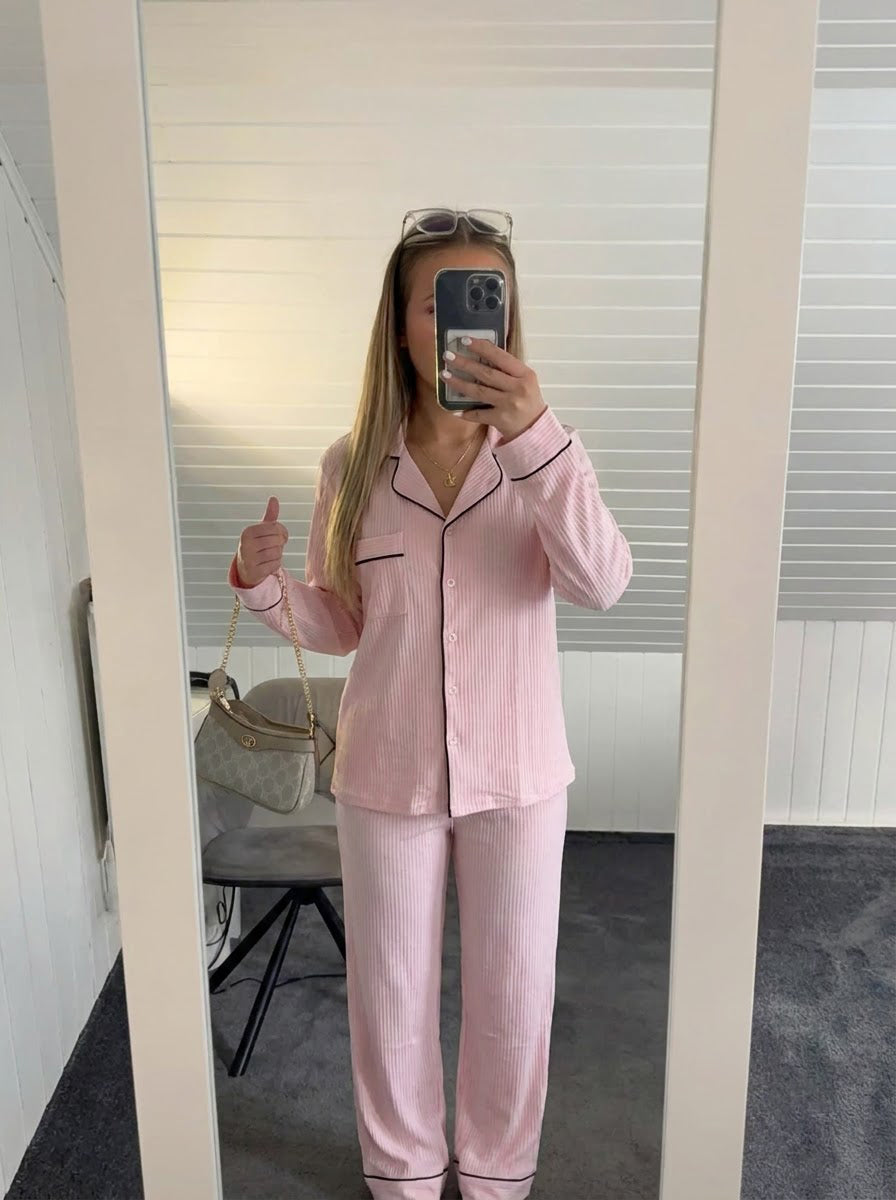 Blush Pink Piped Cotton Pajama Set