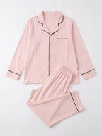 Blush Pink Piped Cotton Pajama Set
