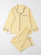 Butter Yellow Piped Linen Pajama Set