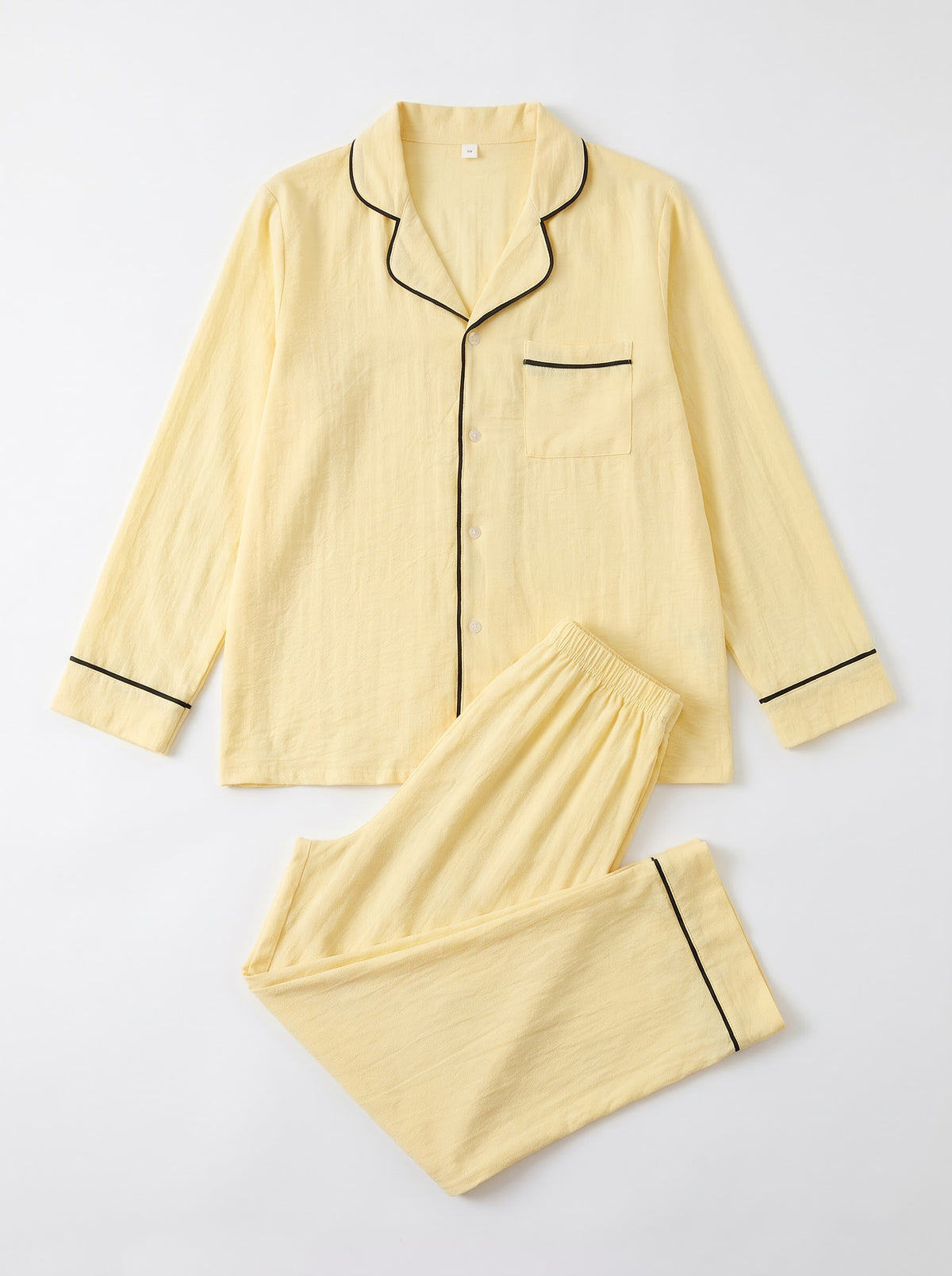 Butter Yellow Piped Linen Pajama Set