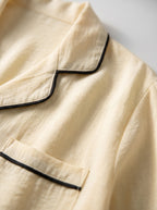 Butter Yellow Piped Linen Pajama Set