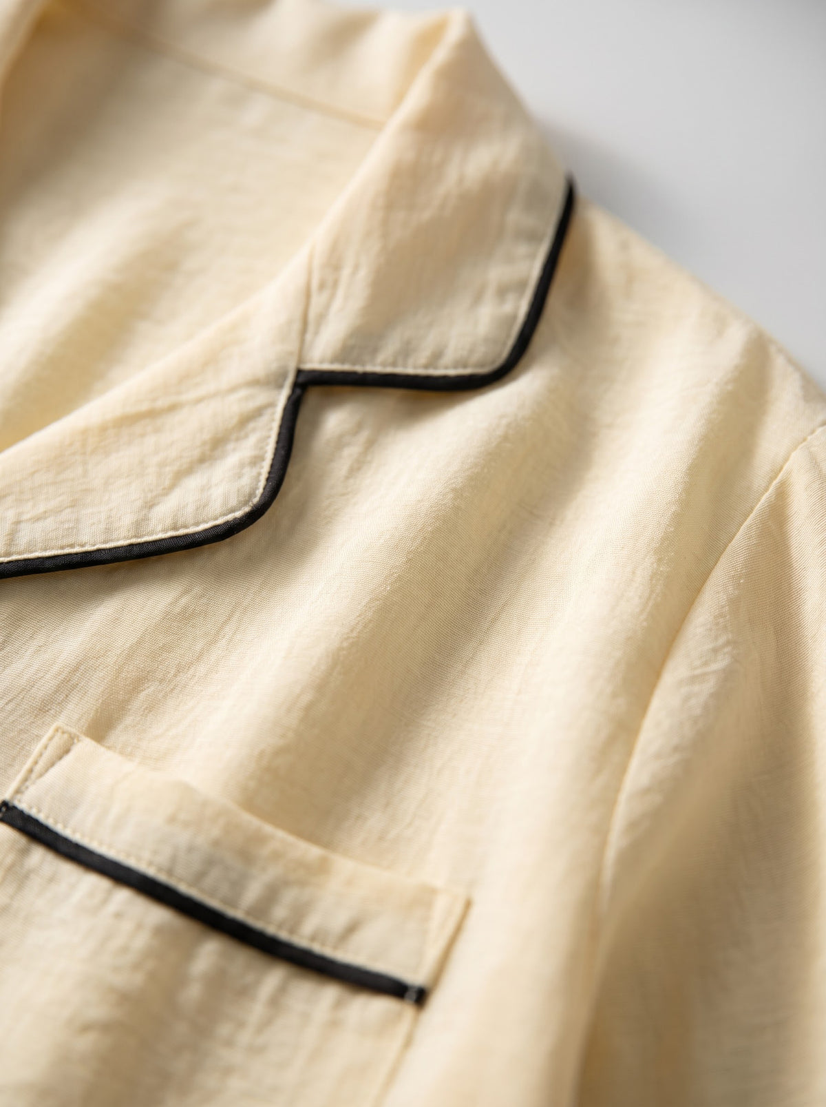 Butter Yellow Piped Linen Pajama Set