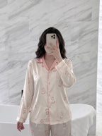 Cream Bunny Print Silky Pajama Set