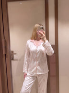 Cream Bunny Print Silky Pajama Set