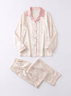 Cream Bunny Print Silky Pajama Set