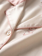 Cream Bunny Print Silky Pajama Set