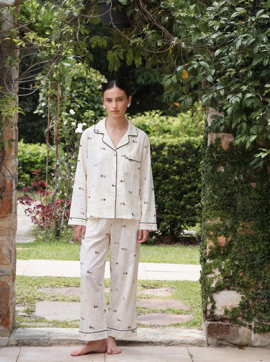 Ivory Dachshund Print Pajama Set