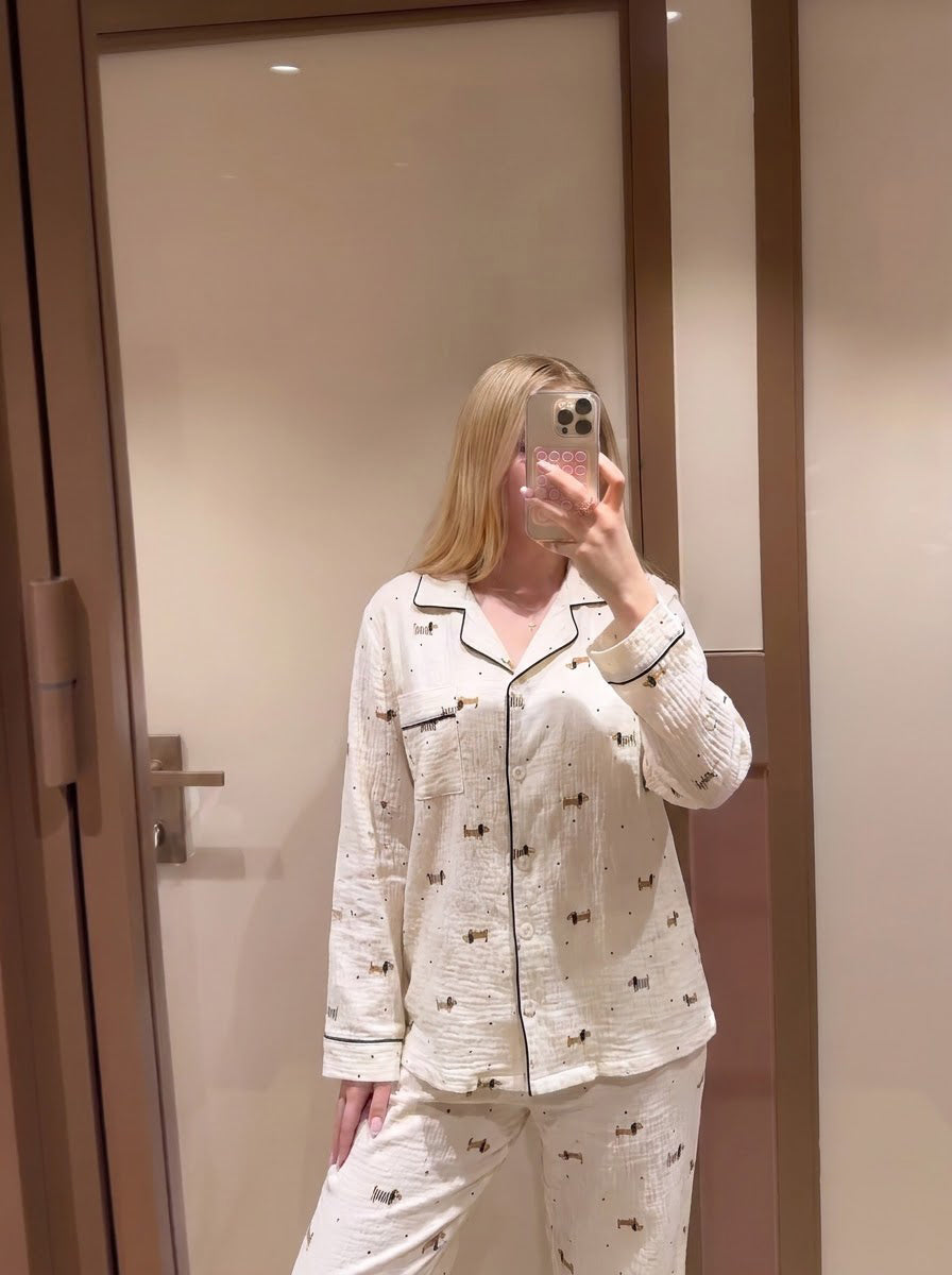 Ivory Dachshund Print Pajama Set