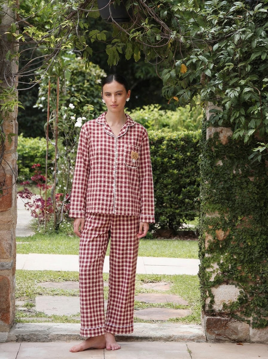 Red Gingham Teddy Bear Pajama Set