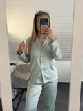 Sage Green Piped Silky Pajama Set