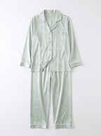 Sage Green Piped Silky Pajama Set