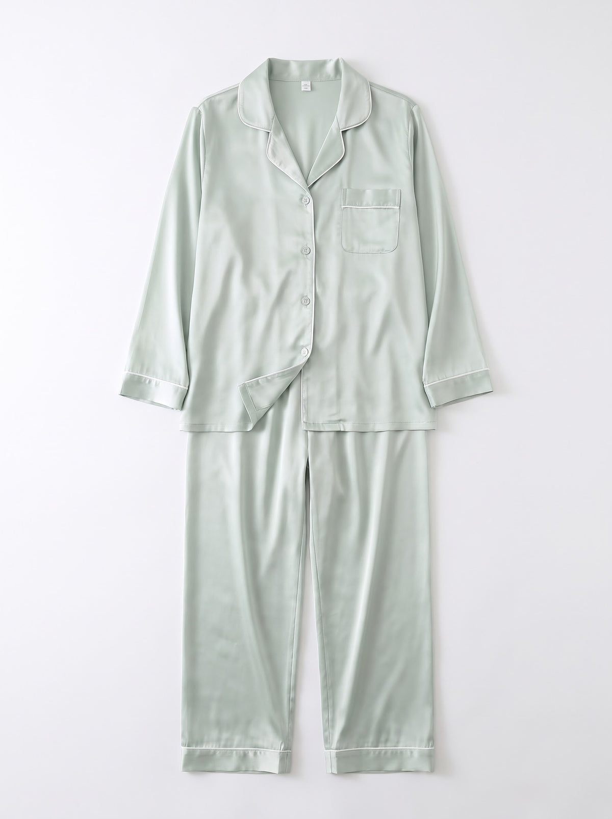 Sage Green Piped Silky Pajama Set